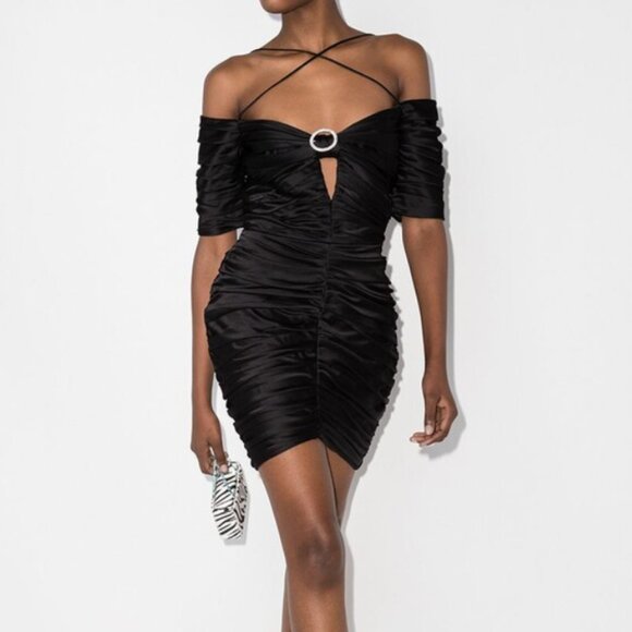 RASARIO Cold-shoulder cutout ruched satin mini dress - Picture 1 of 5